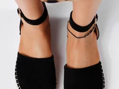 Sandale cu talpa joasa dama negre din piele ecologica intoarsa Adena #22385